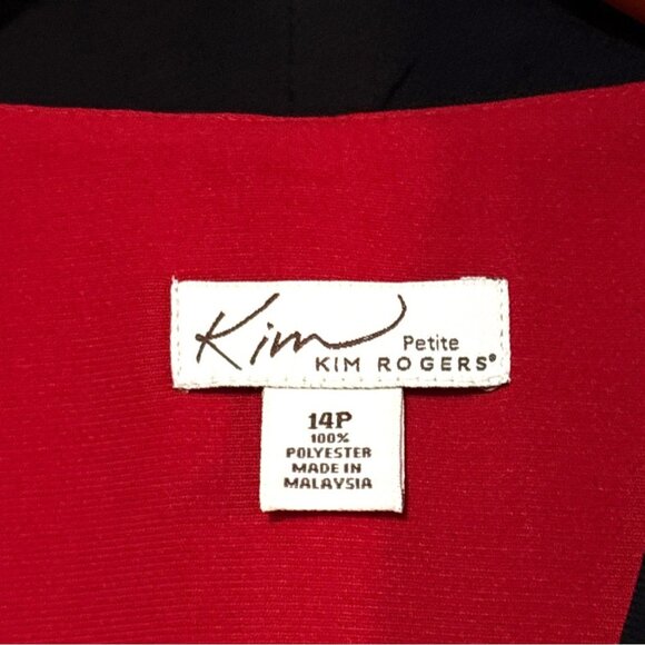 Kim RogersWomens Red Blazer W/ Black Collar 14P Petite Polyester Button Front - Picture 4 of 5